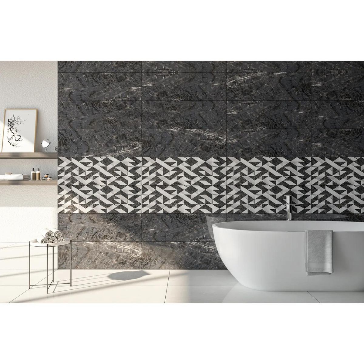 RAK - Cerámica Negro Marmolado 30x90cm 1.89 m2 Trezia