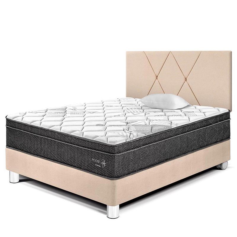 PARAISO - Dormitorio Paraíso Pocket Star 1.5 Plazas + Almohada + Protector