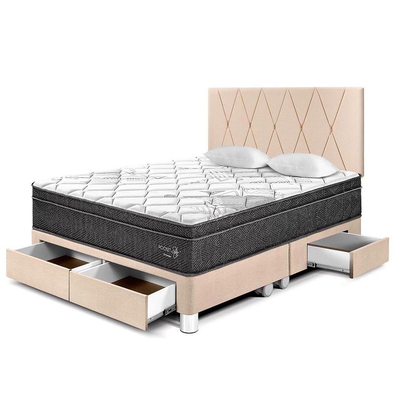 PARAISO - Dormitorio con Cajones Paraíso Pocket Star King + 2 Almohadas + Protector