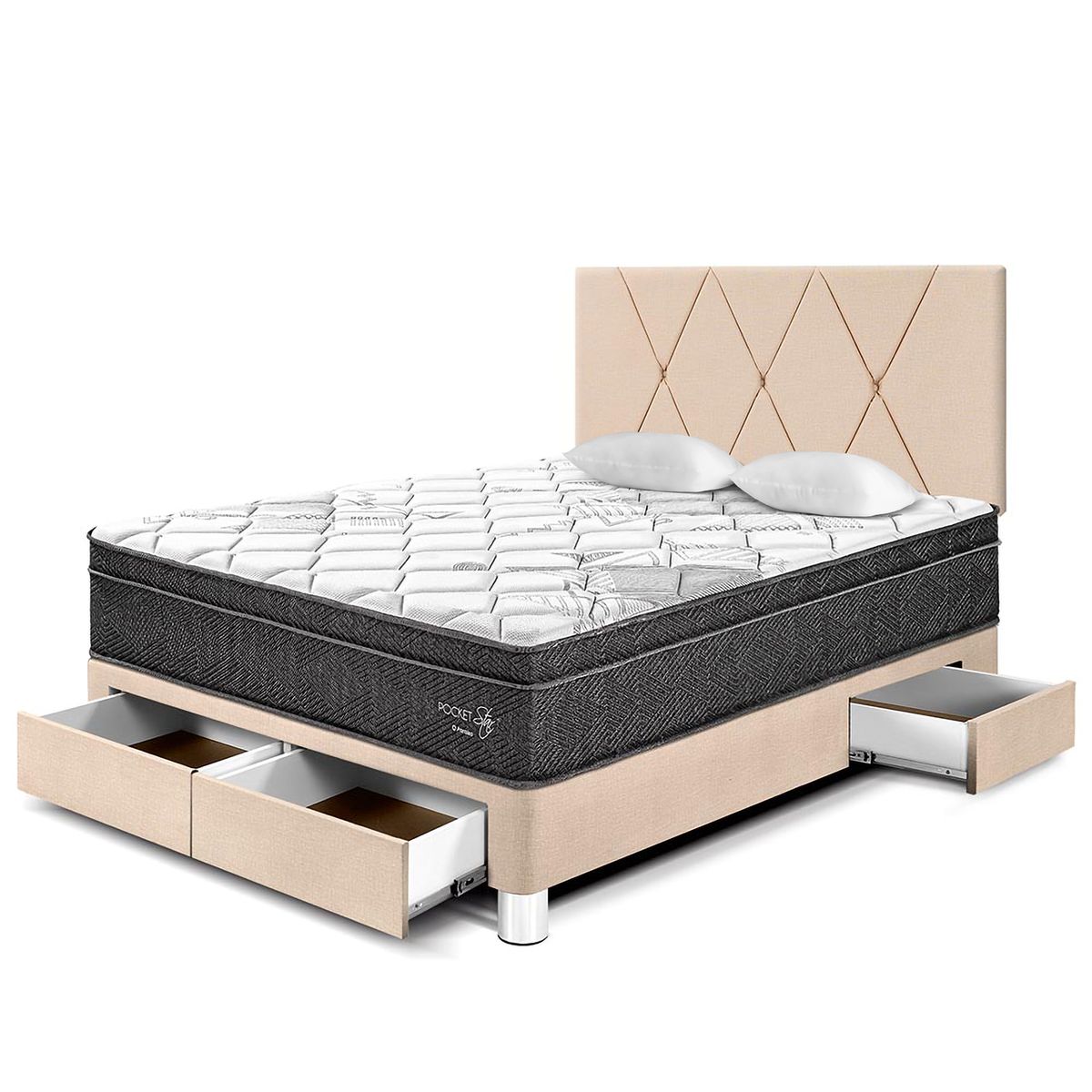 PARAISO - Dormitorio con Cajones Paraíso Pocket Star 2 Plazas + 2 Almohadas + Protector