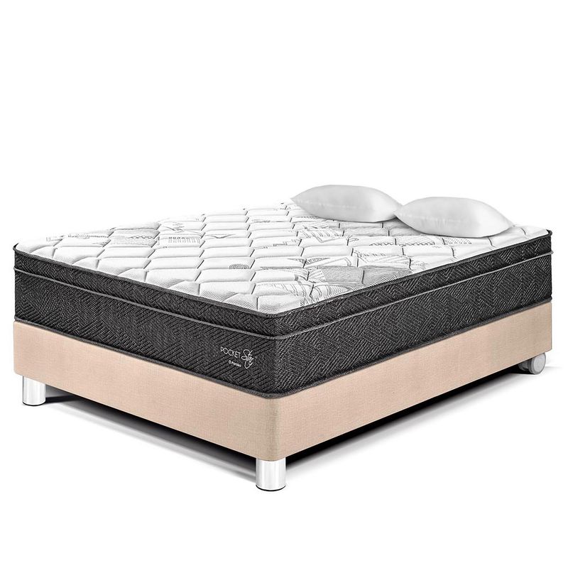 PARAISO - Cama Pocket Star 2 Plazas + 2 Almohadas + Protector