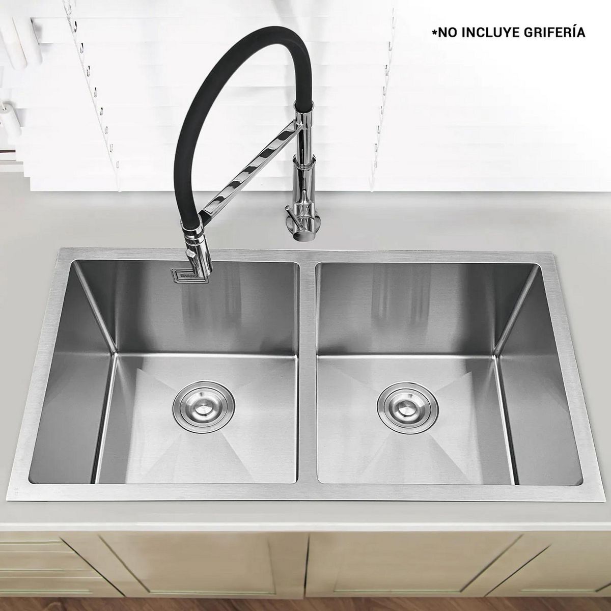 VAINSA - Lavadero 2 Pozas con Desagüe Acero Inoxidable Lever