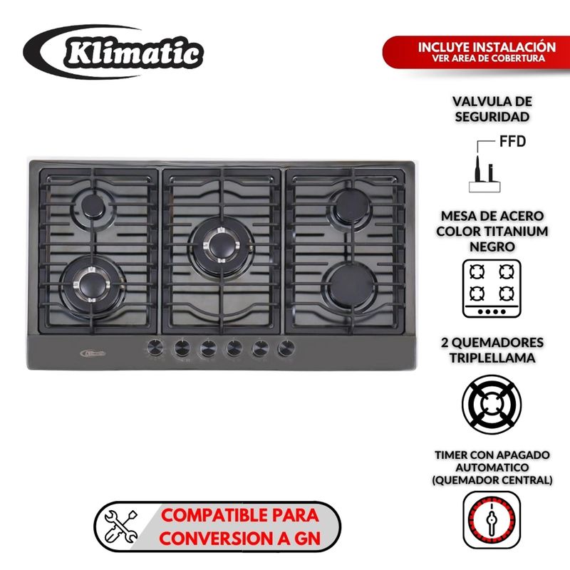 KLIMATIC - Cocina Empotrable 5 Hornillas Alina
