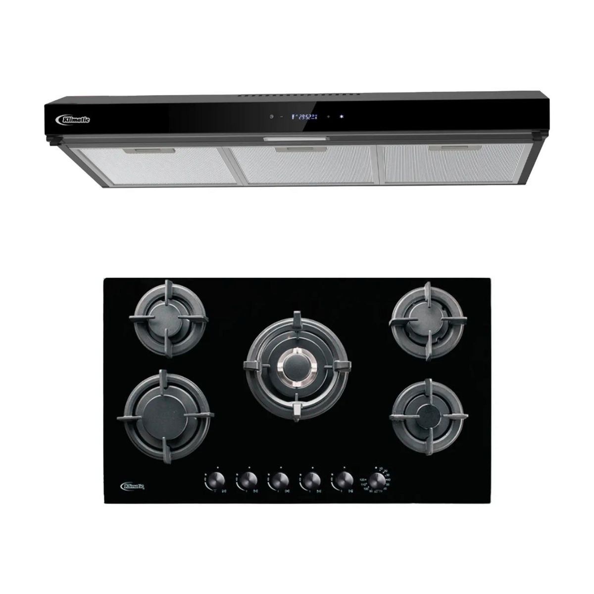 KLIMATIC - Combo Encimera Empotrable 5 Hornillas Gina X + Campana Extractora Volendam Klimatic