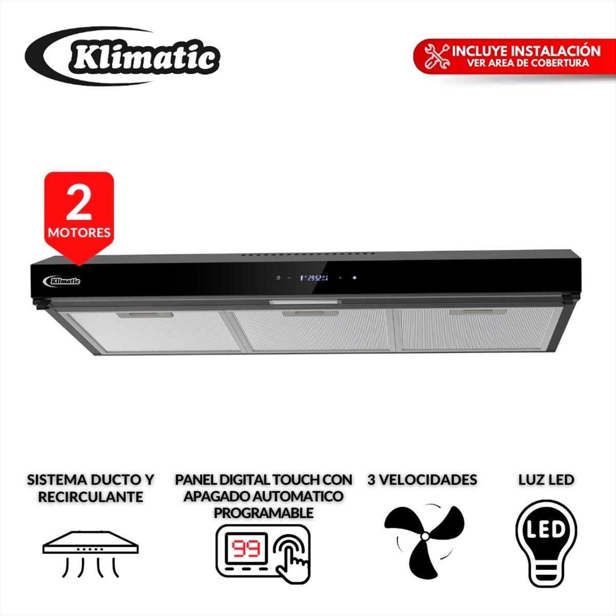 KLIMATIC - Tricombo Cocina Empotrable 5 Hornillas Gina X + Campana Extractora Volendam + Horno Empotrable Bonn