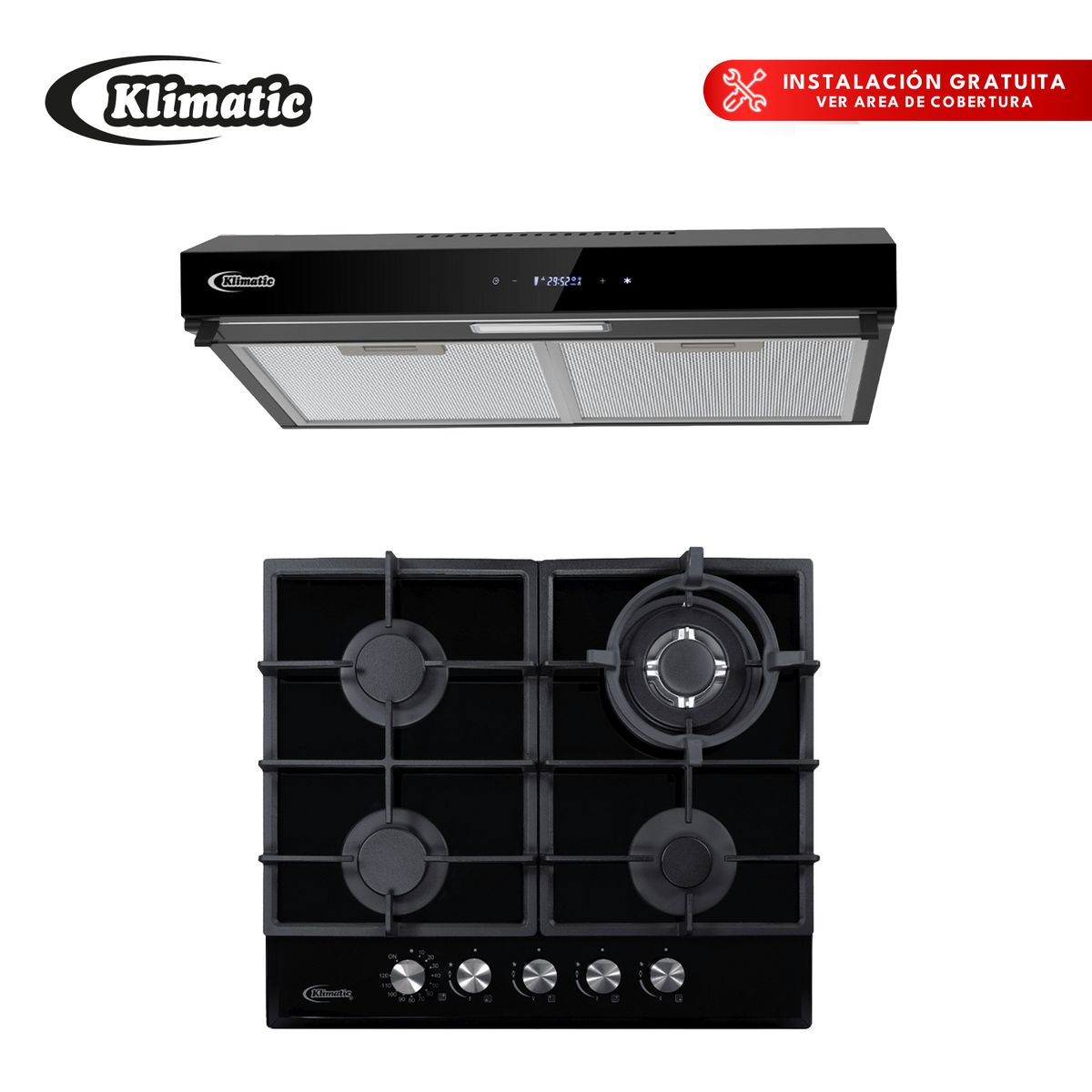 KLIMATIC - Combo Cocina Empotrable 4 Hornillas Aosta + Campana Extractora Amsterdam Klimatic