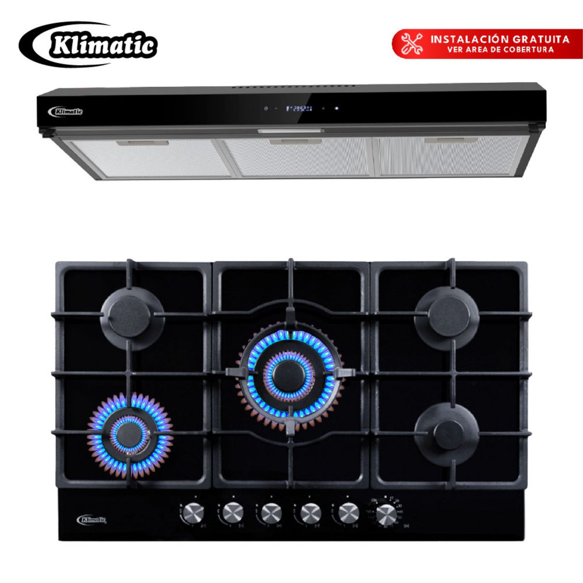 KLIMATIC - Combo Cocina Empotrable 5 Hornillas Aosta + Campana Extractora Volendam Klimatic