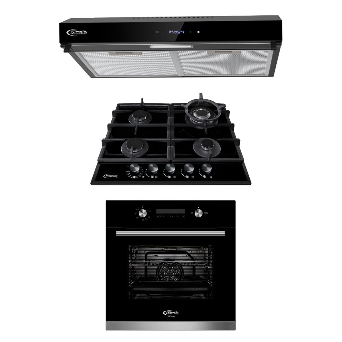 KLIMATIC - Tricombo Cocina Empotrable 4 Hornillas Aosta + Campana Extractora Amsterdam + Horno Empotrablle Bonn