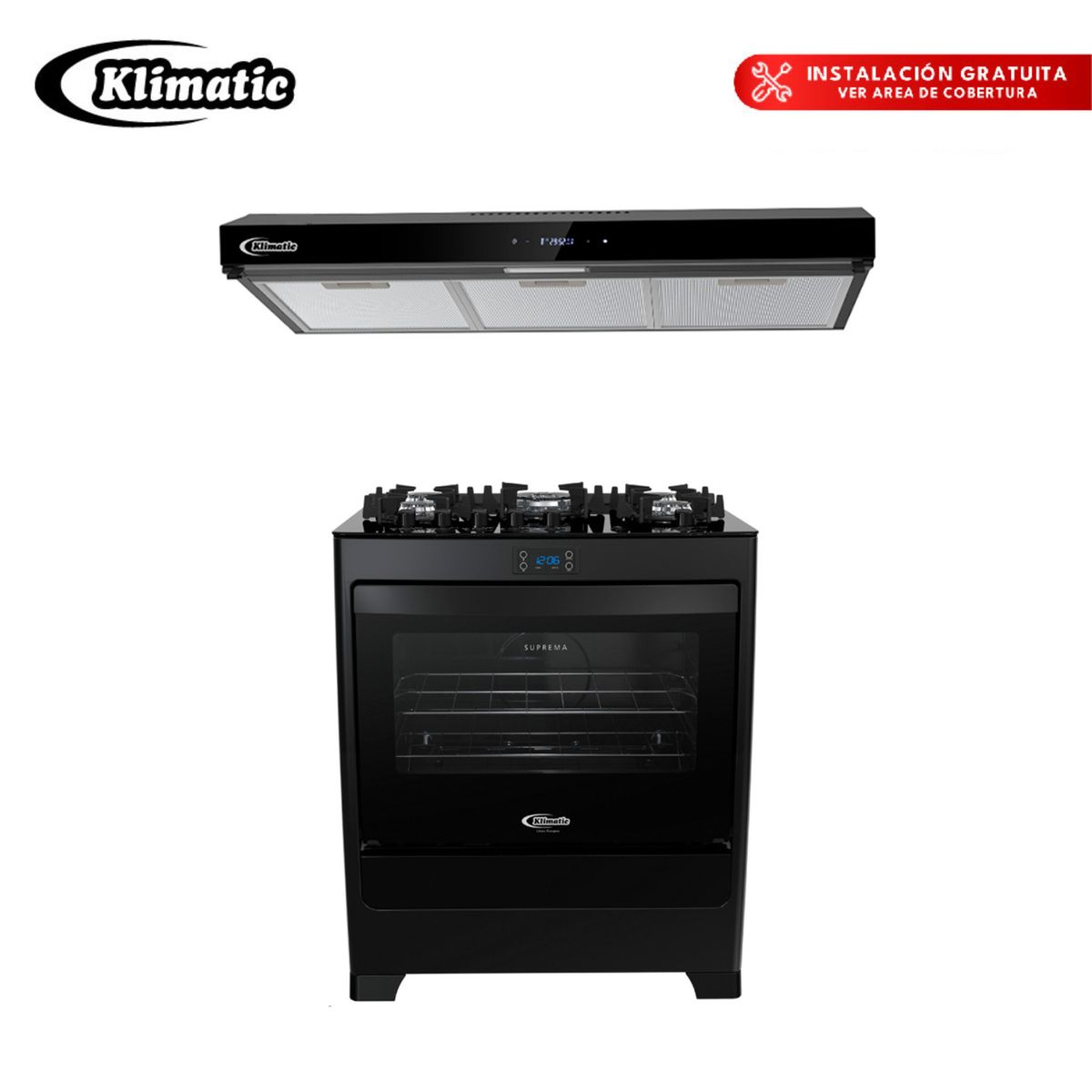 KLIMATIC - Combo Cocina A Gas 5 Hornillas Suprema + Campana Extractora Volendam Klimatic