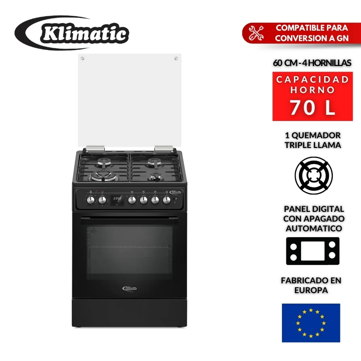 Klimatic - Cocina 4 Hornillas Venti Black