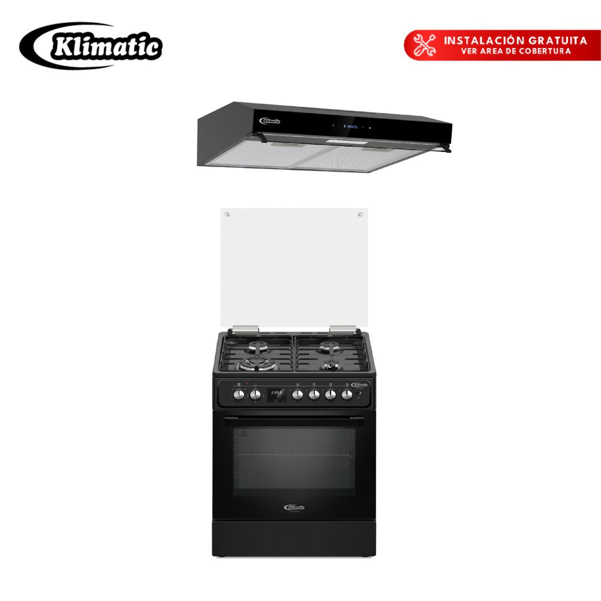 KLIMATIC - Combo Cocina A Gas 4 Hornillas Venti + Campana Extractora Amsterdam Klimatic