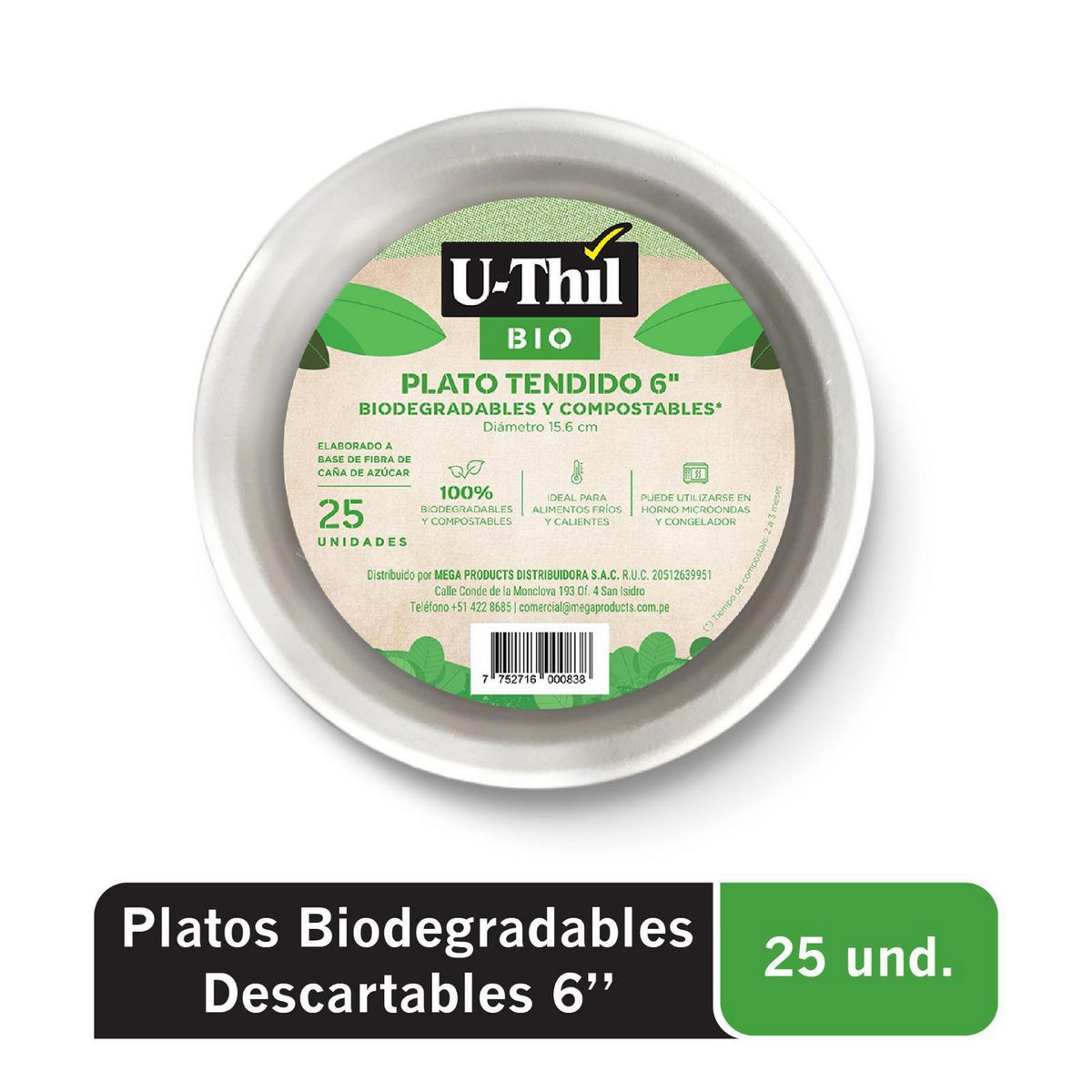U THIL - Platos Tendidos 6 Pulgadas Bio Degradable 25 Unidades