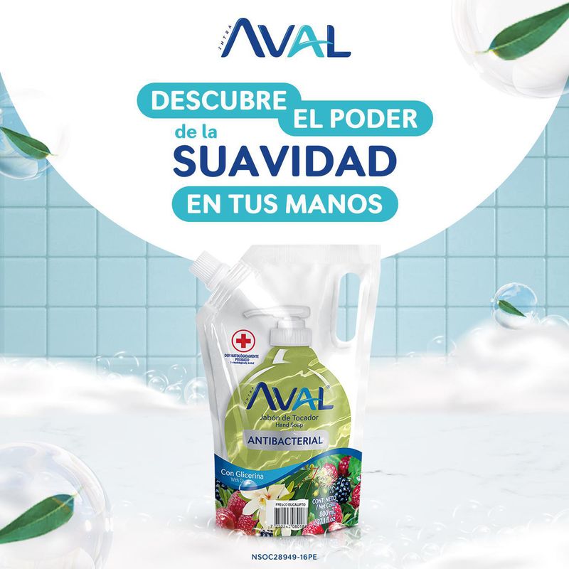 AVAL - Jabón Liquido Antibacterial Eucalipto Aval 800Ml