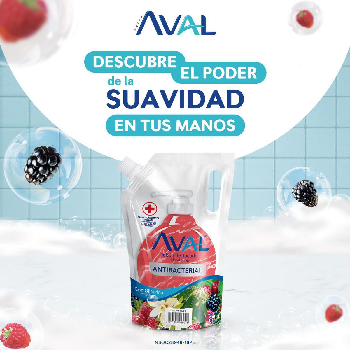 AVAL - Jabón Líquido Antibacterial Frutado Aval 800Ml