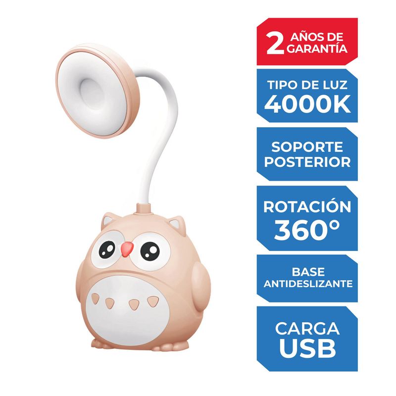  - Lámpara de Escritorio Búho Rosa