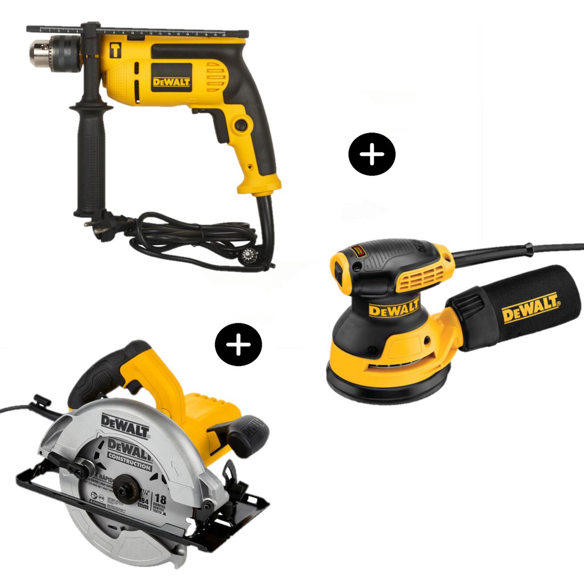 DEWALT - Taladro Percutor Dewalt + Sierra Circular Dewalt + Lijadora Excéntrica Dewalt