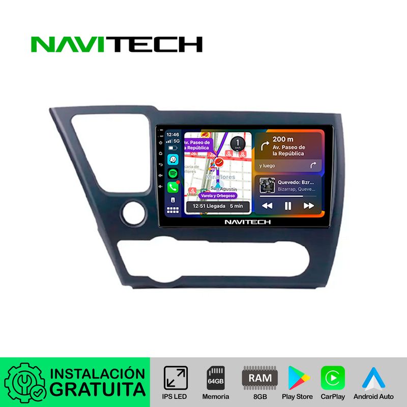 NAVITECH - Autoradio Carplay & Android Auto Honda Civic 2012 ? 2016 (Tipo 2