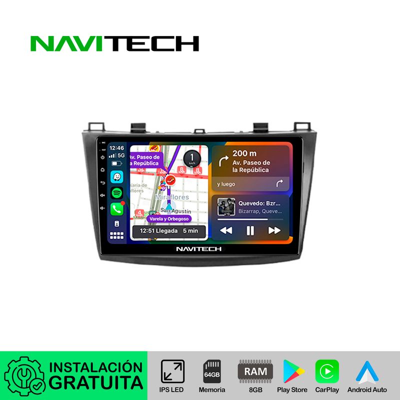 NAVITECH - Autoradio Carplay & Android Auto Mazda 3 2009 ? 2013