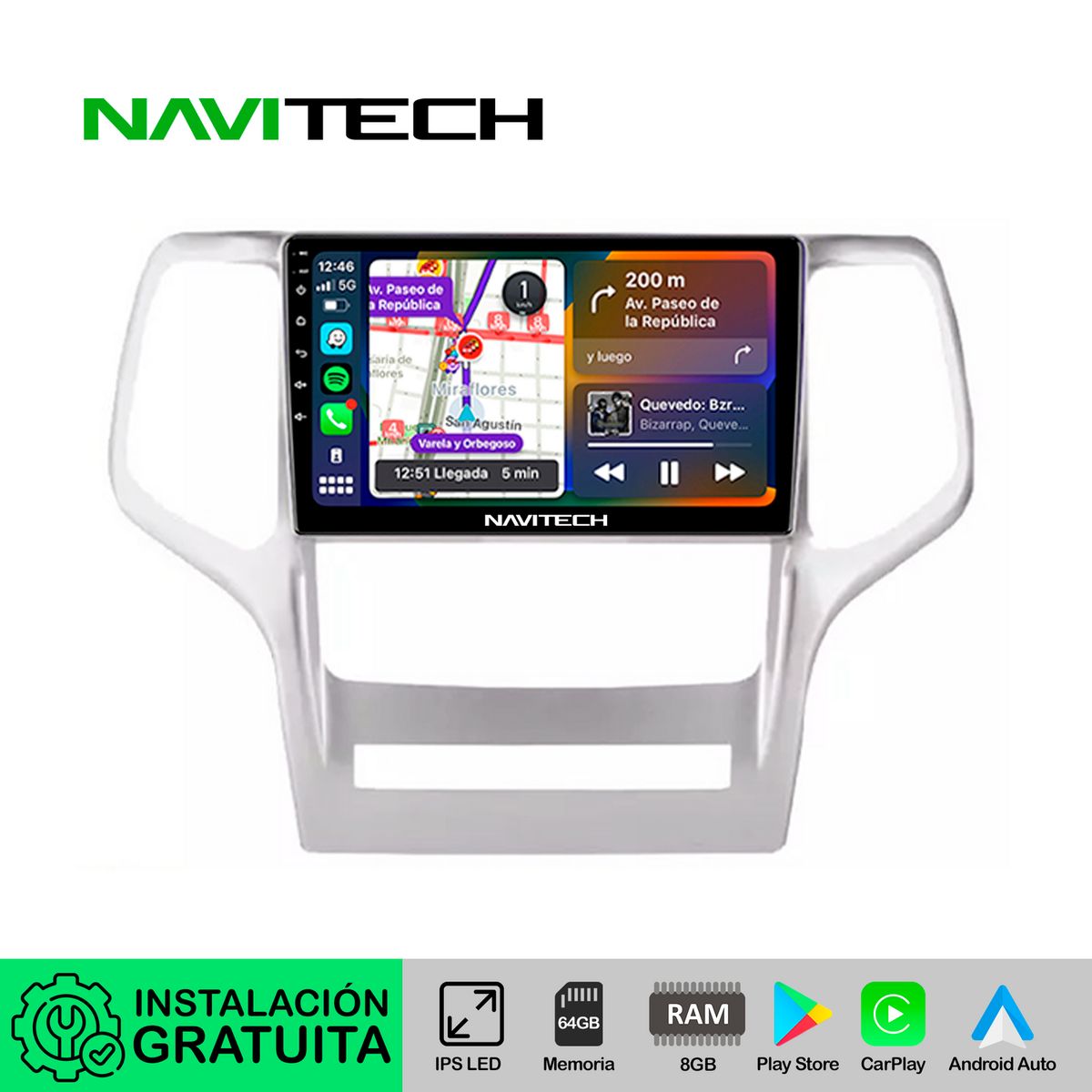 NAVITECH - Autoradio Carplay & Android Auto Jeep Grand Cherokee 2008 – 2013
