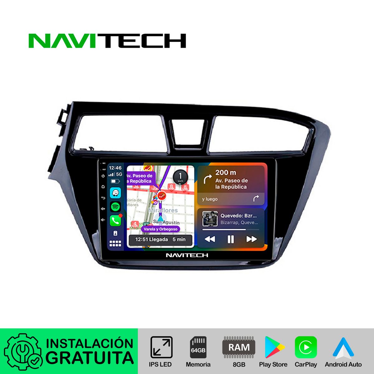 NAVITECH - Autoradio Navitech CarPlay & Android Auto Hyundai i20 2014 – 2020