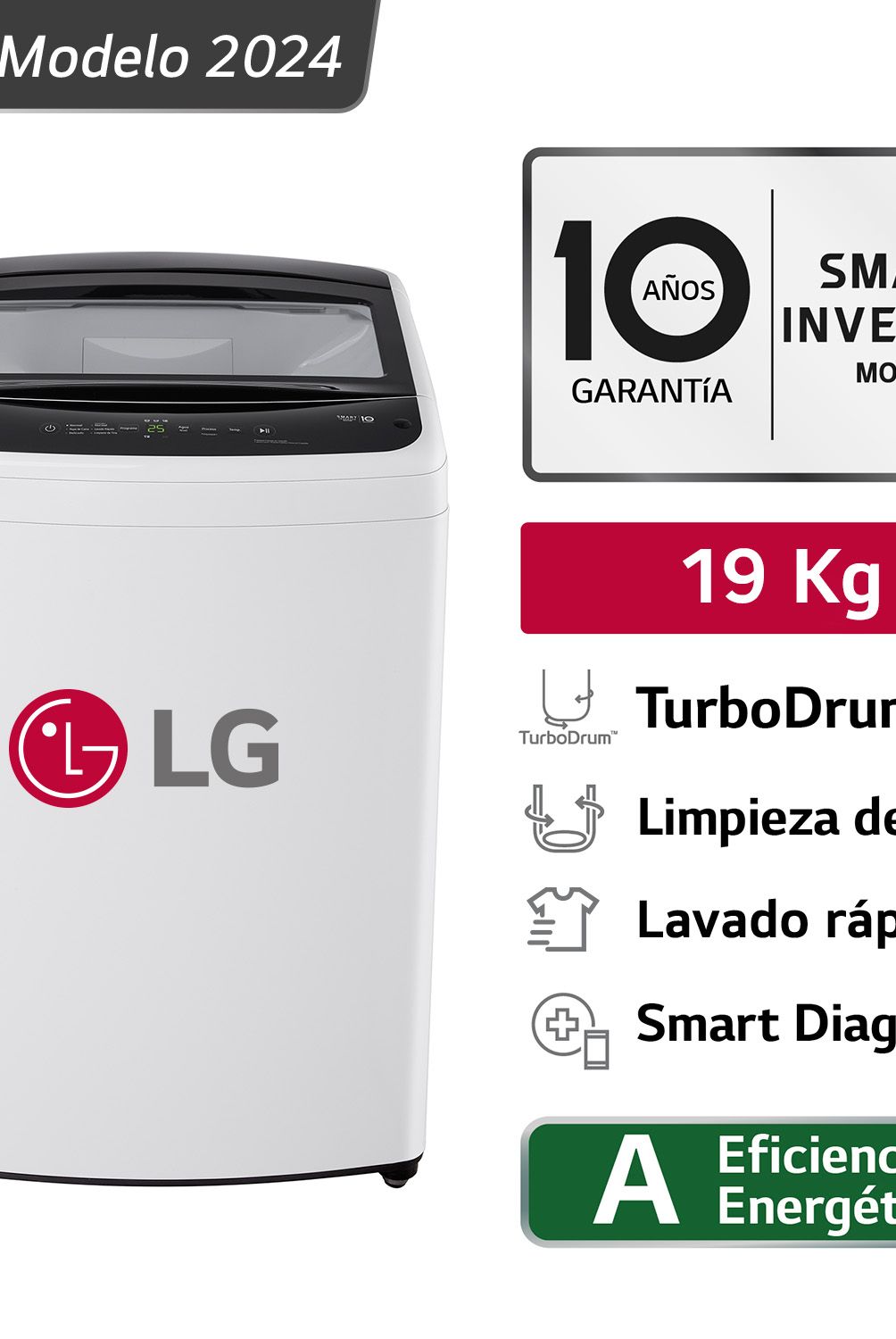 LG - Lavadora de Ropa LG 19kg Carga Superior con TurboDrum WT19WVTB Blanco