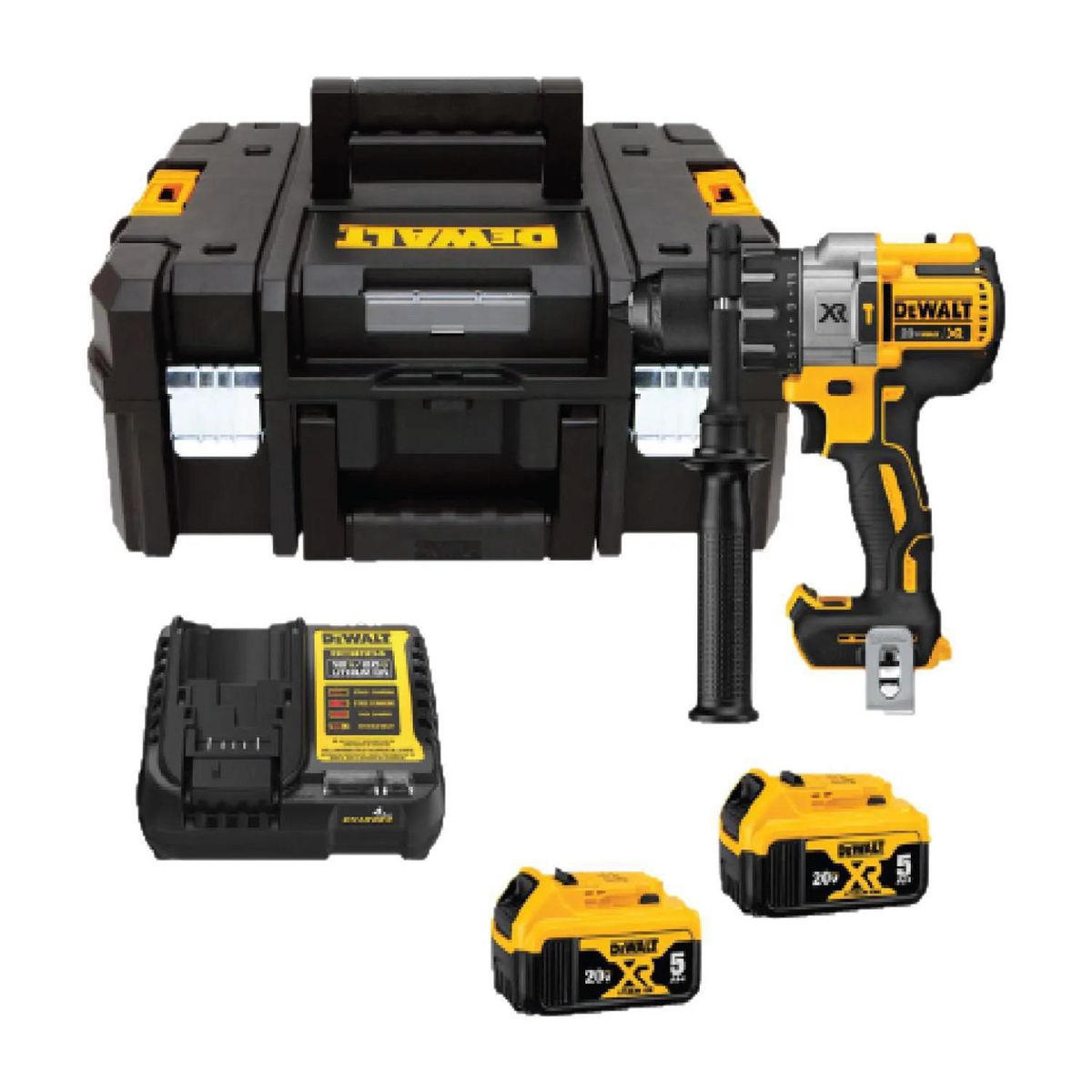 DEWALT - Taladro Percutor 1/2" 20V + 02 baterias 5AH + cargador + maleta plastica DCD996P2T-B2 DeWalt