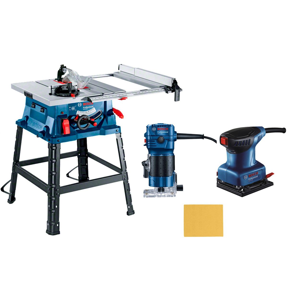 BOSCH - Sierra de Banco Bosch + Disco de 254MM + Fresadora + 2 Pinzas + Lijadora Orbital 220W + 1 Lija