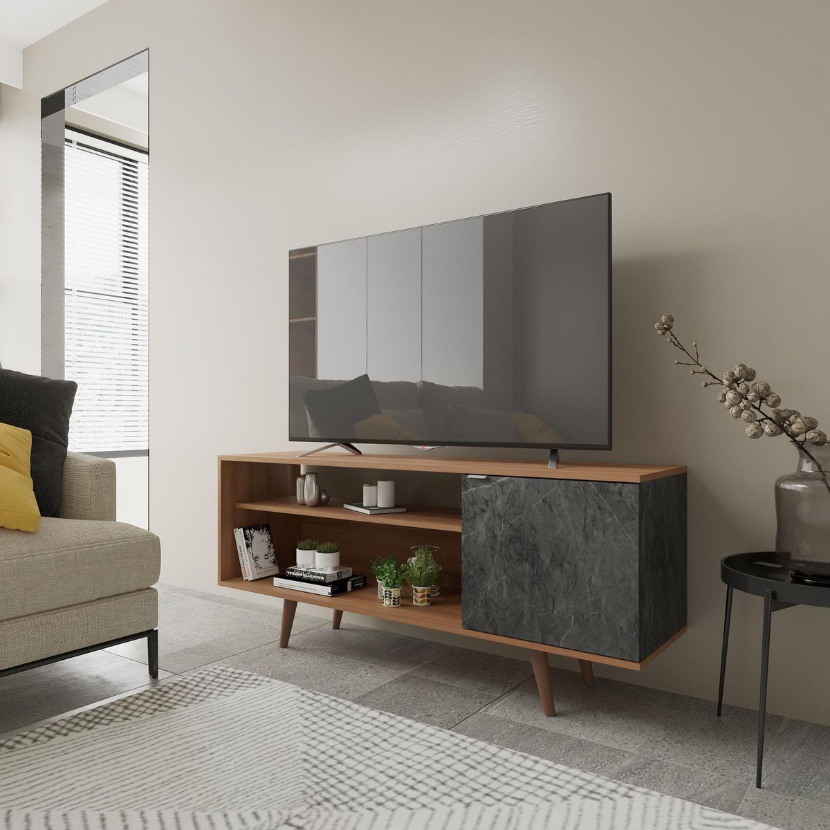 2020 HOME - Mesa de TV 60" Estambul Almendra/Mármol