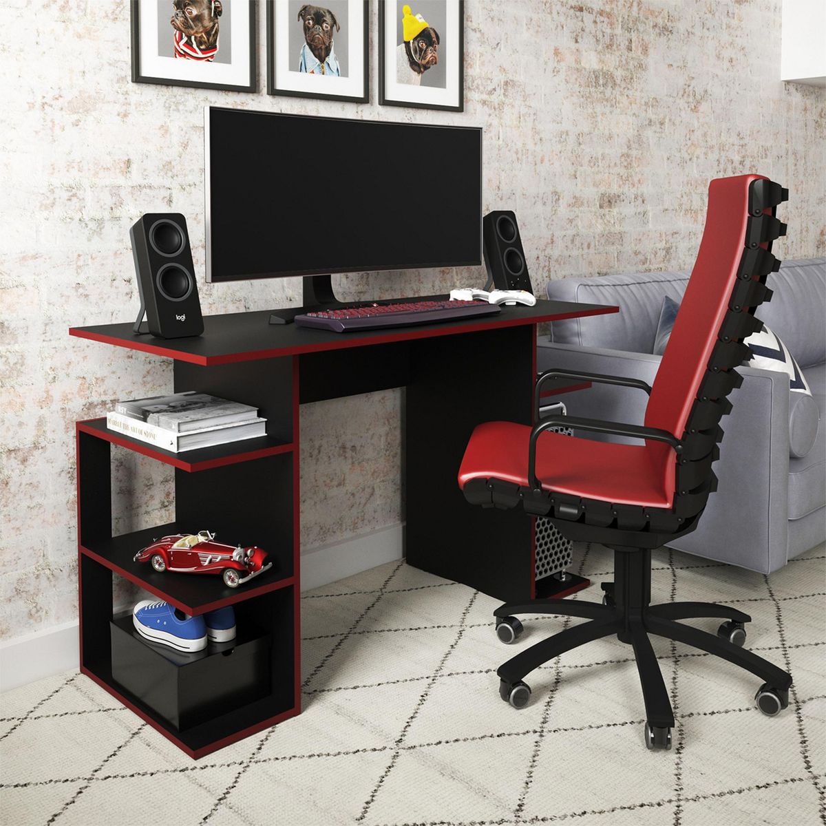 2020 HOME - Escritorio Gamer Osaka Negro/Rojo