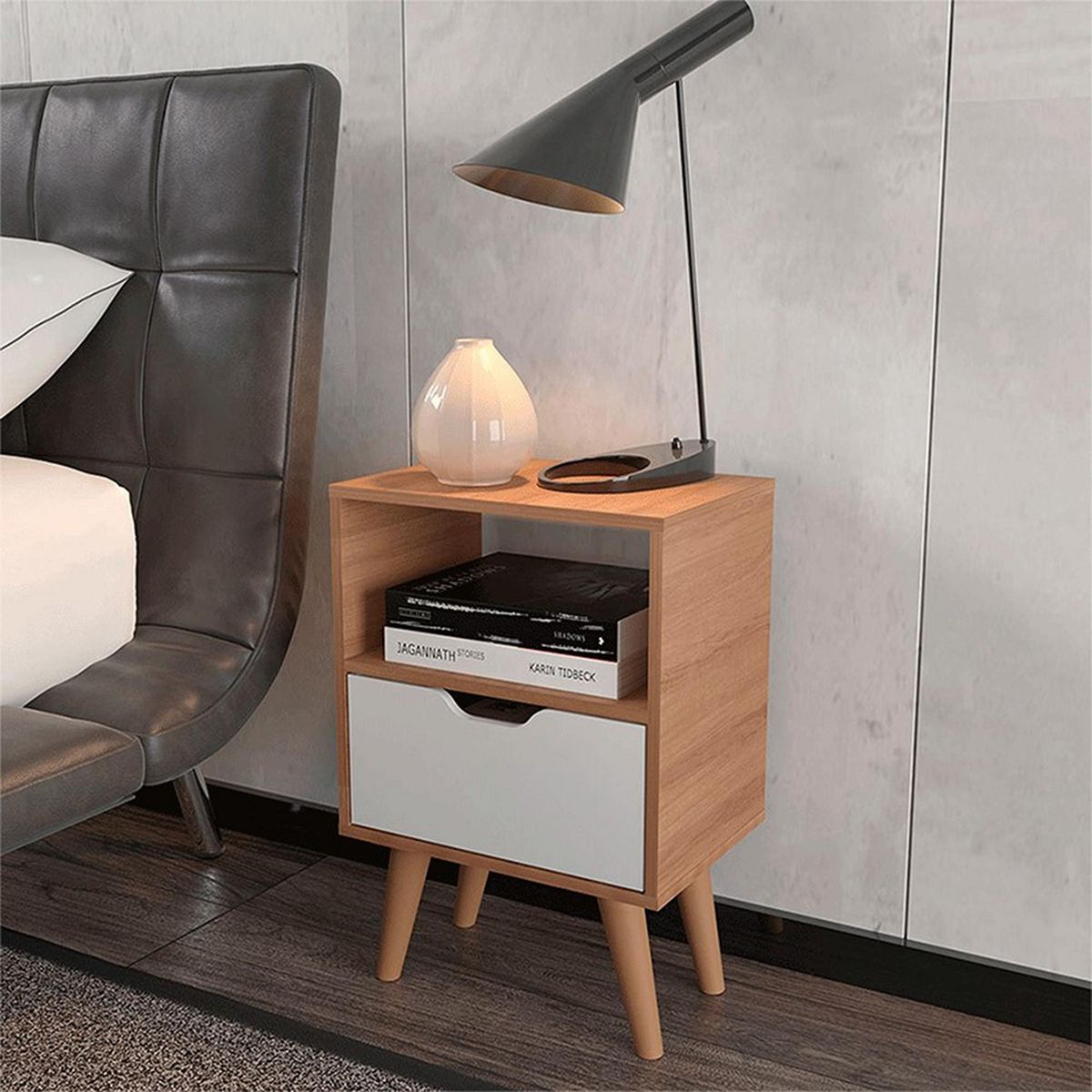 2020 HOME - Velador con Puerta Essen Almendra/Blanco