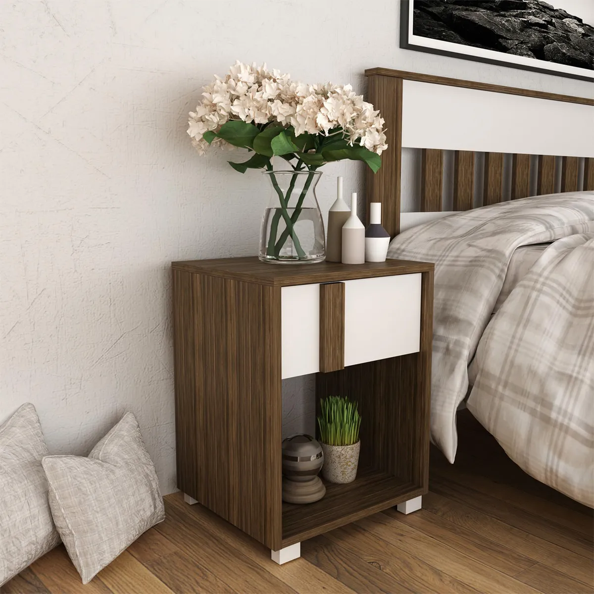 2020 HOME - Velador con Caja Pula Nogal/Blanco