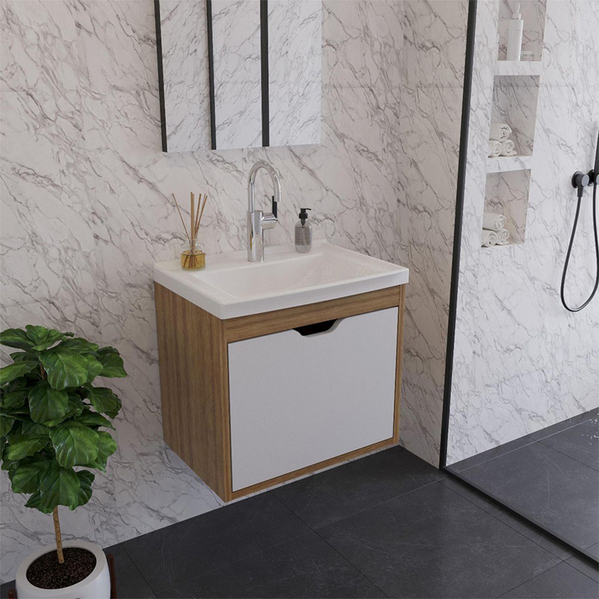 2020 HOME - Mueble de Baño con Lavamanos Graz Almendra/Blanco