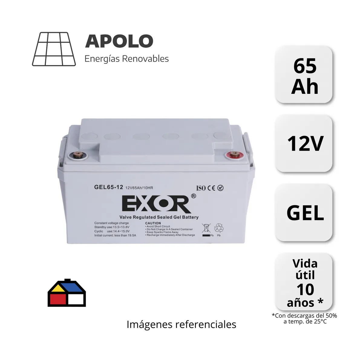 APOLLO - BATERIA EXOR APOLO 12V 65AH GEL
