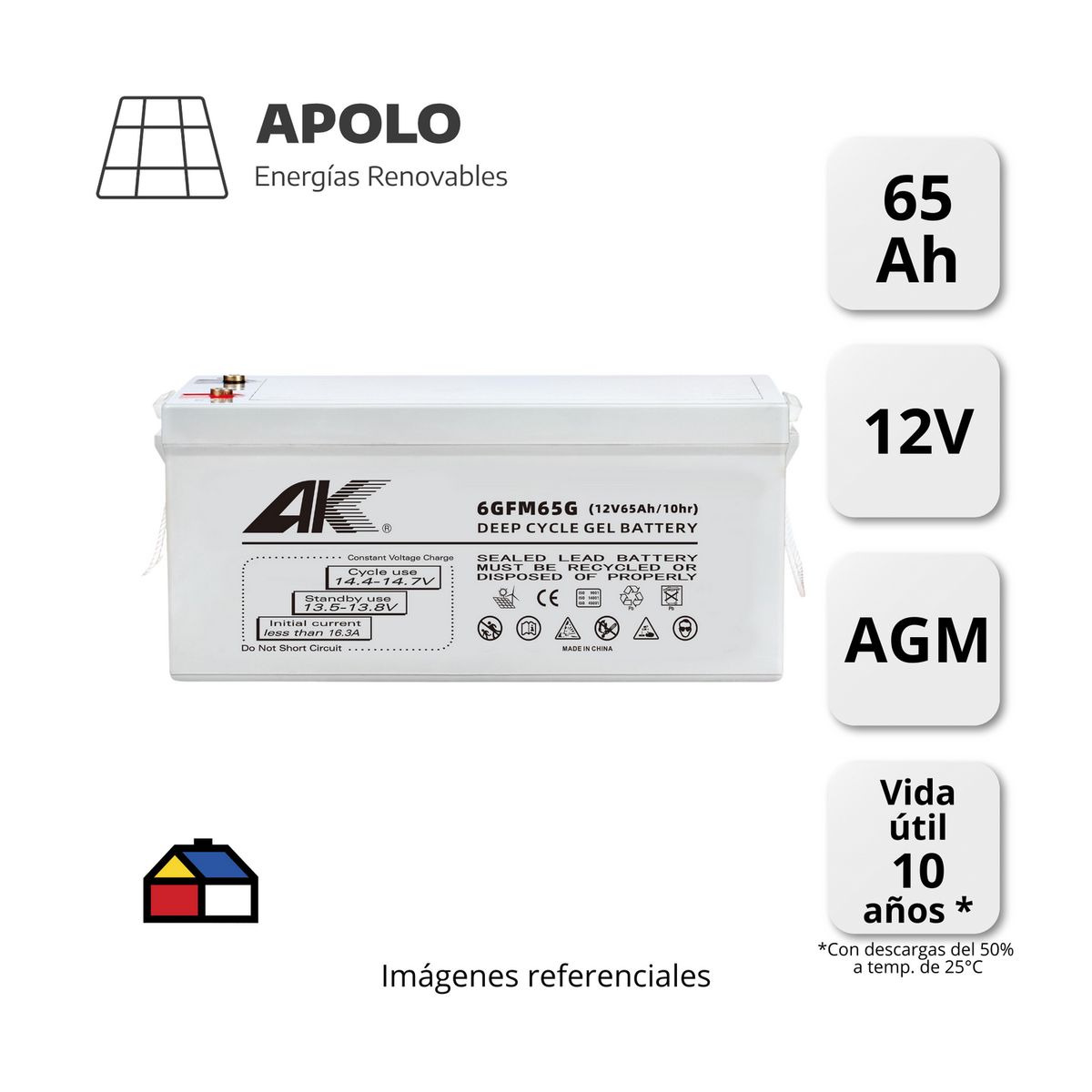 APOLLO - Bateria Aokly Apolo 12V ? 65Ah Gel