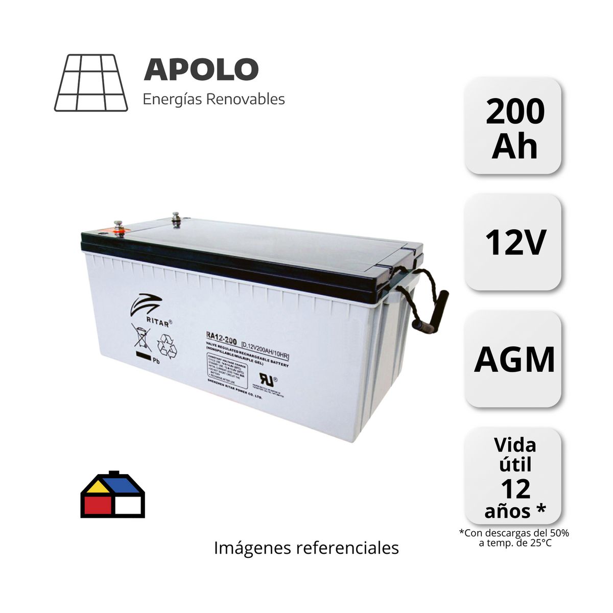 APOLLO - Bateria Ritar Apolo 12V ? 200Ah