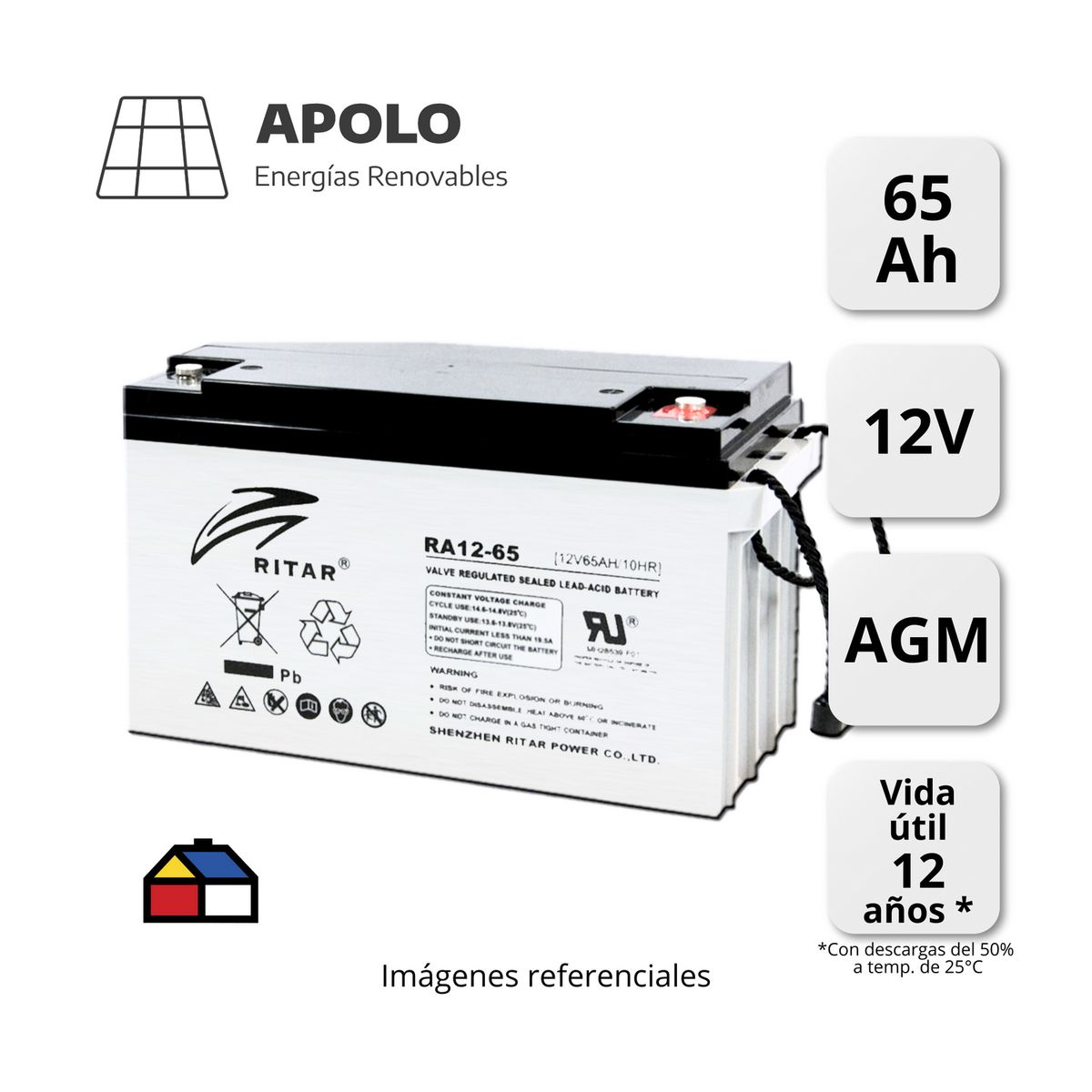 APOLLO - Bateria Ritar Apolo 12V ? 65Ah