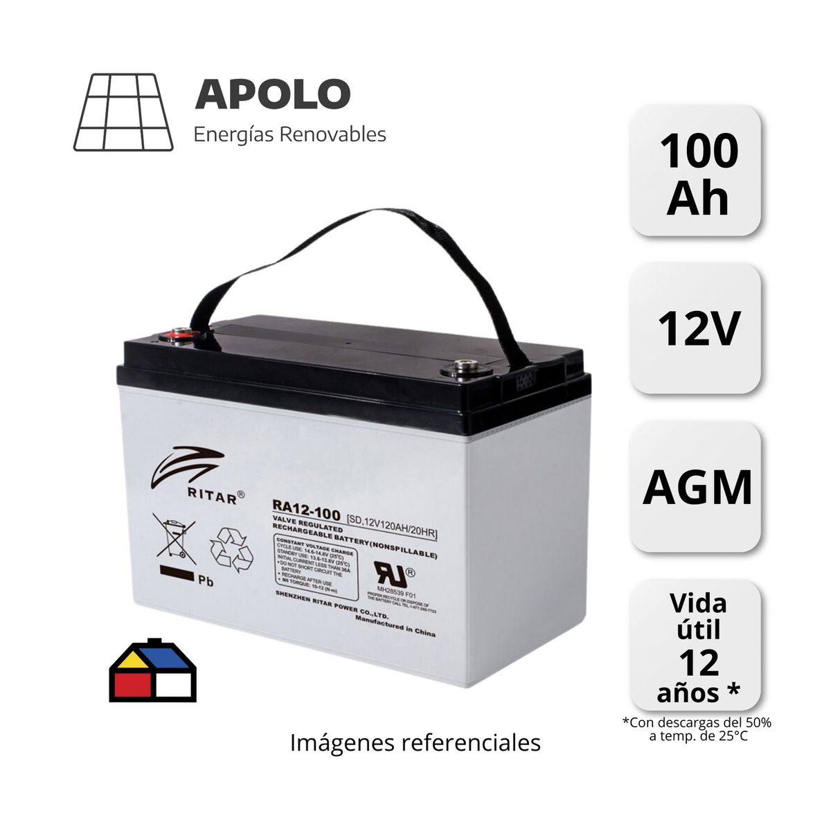 APOLLO - Bateria Ritar Apolo 12V ? 100Ah