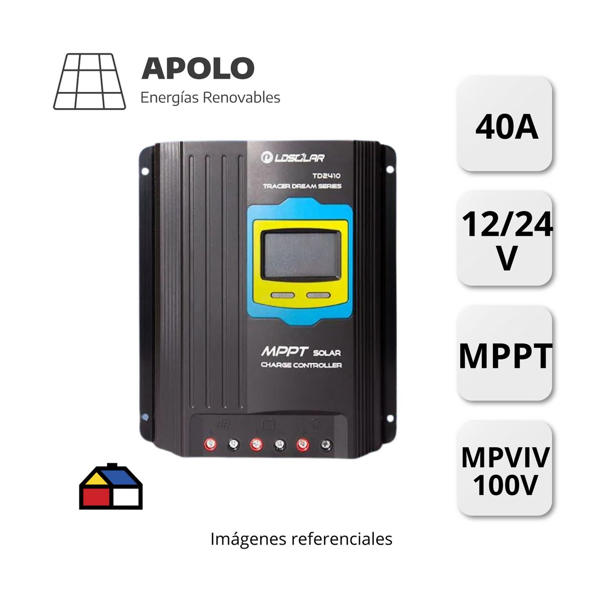 APOLLO - Controlador Ldsolar Apolo Mppt 2 C/Usb 12V /24V 40Ah ? 100V