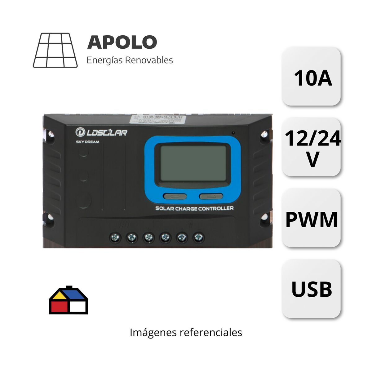 APOLLO - Controlador Ldsolar Apolo C/Usb 12V/24V 10Ah
