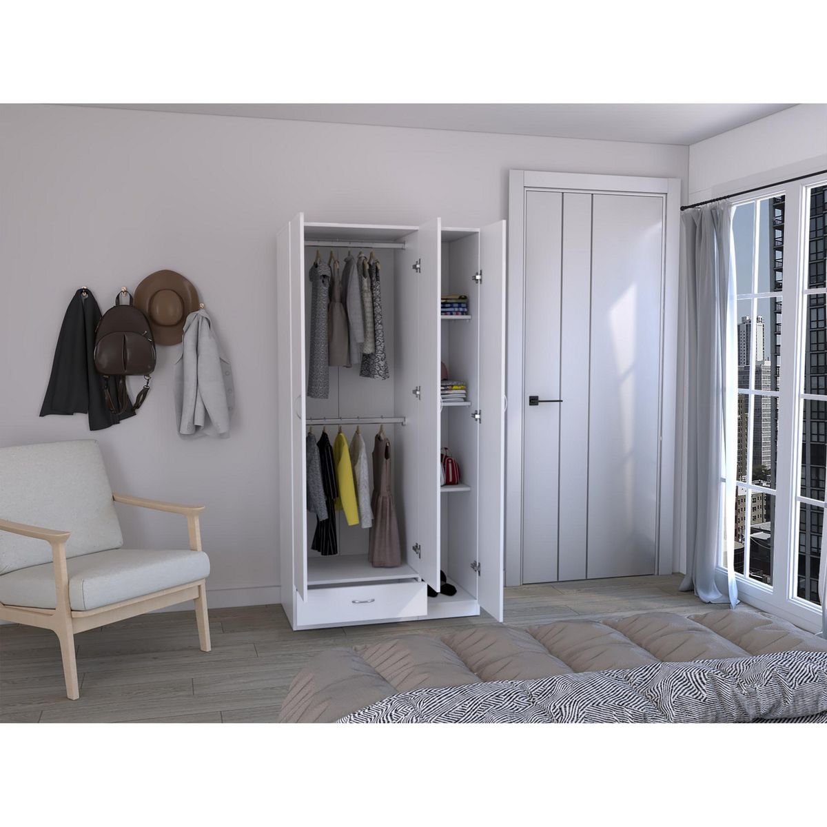 TUHOME - Ropero 3 Puertas 1 Cajón Z-90