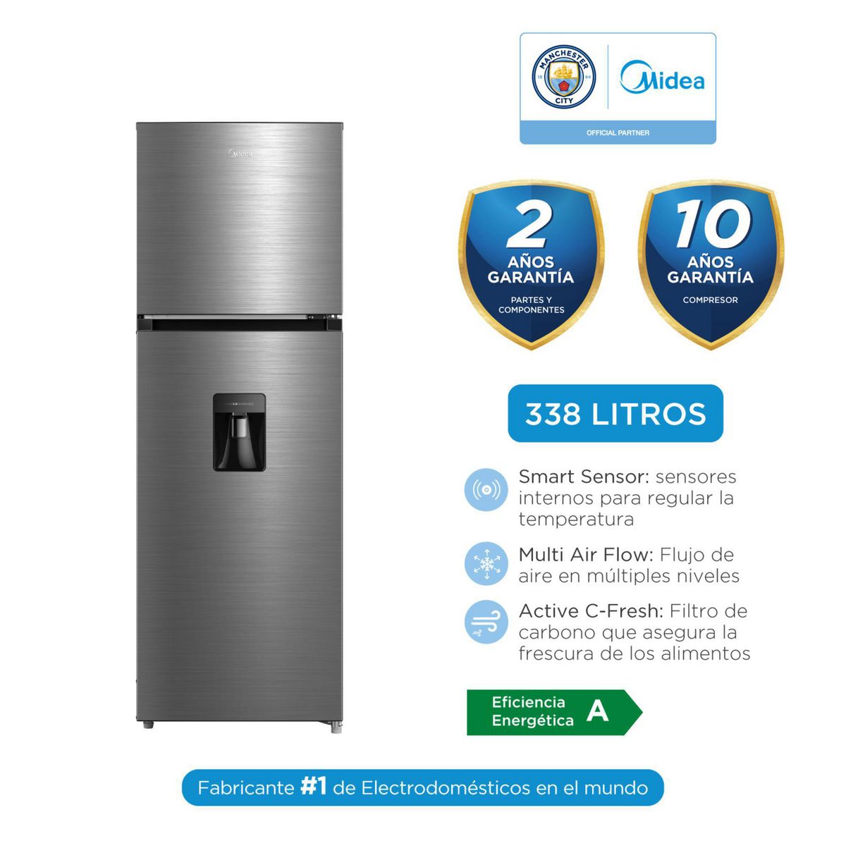 MIDEA - Refrigeradora Midea Top Freezer 338 Litros MDRT489MTR46PEW