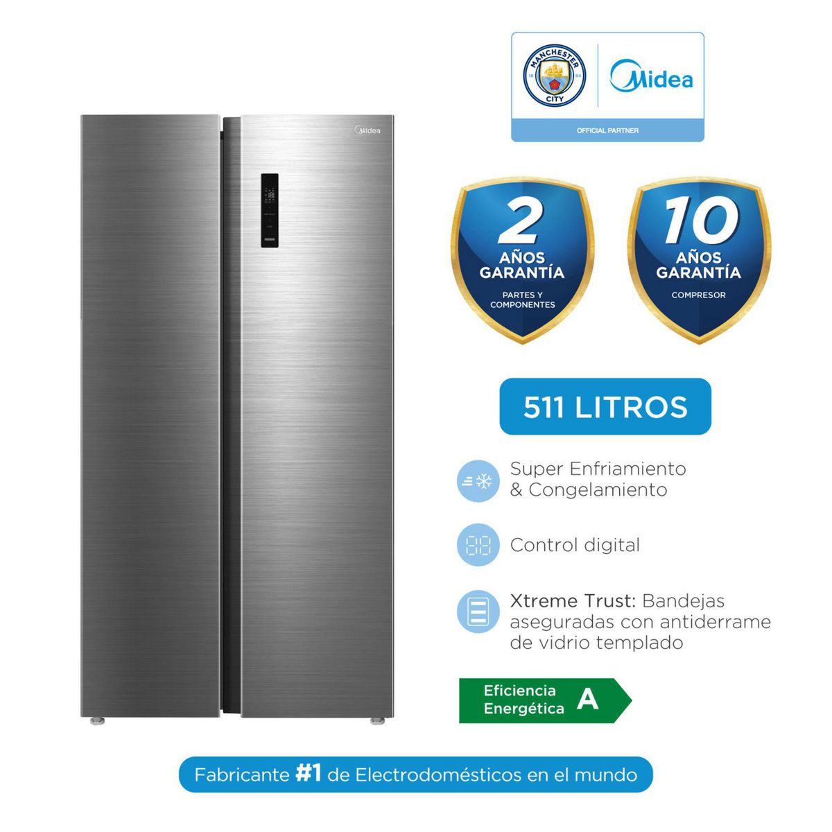 MIDEA - Refrigeradora Midea 511L Side By Side 2 Puertas MDRS710FGR46PE