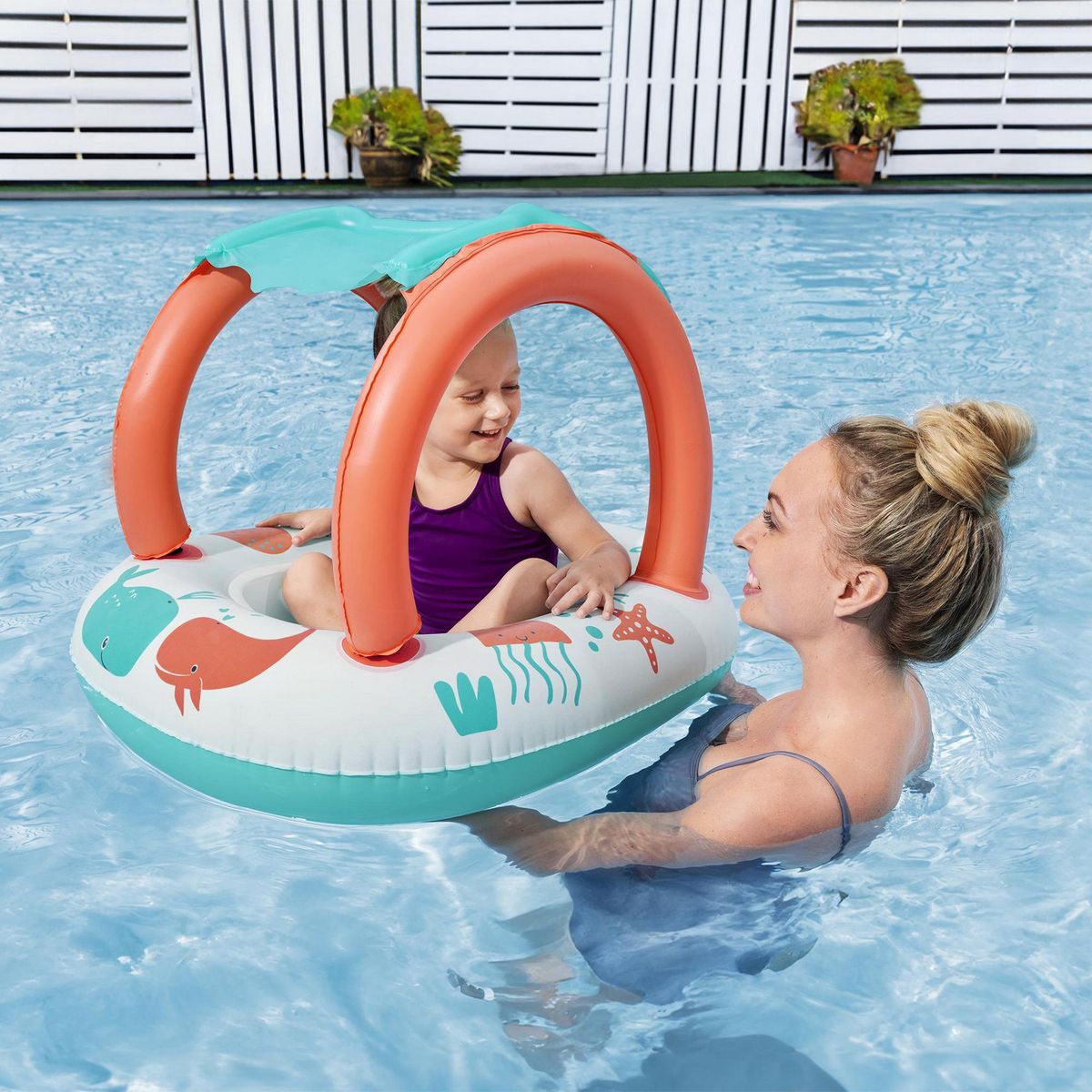 BESTWAY - Flotador para niños Infantil con Techo Diseño Barco