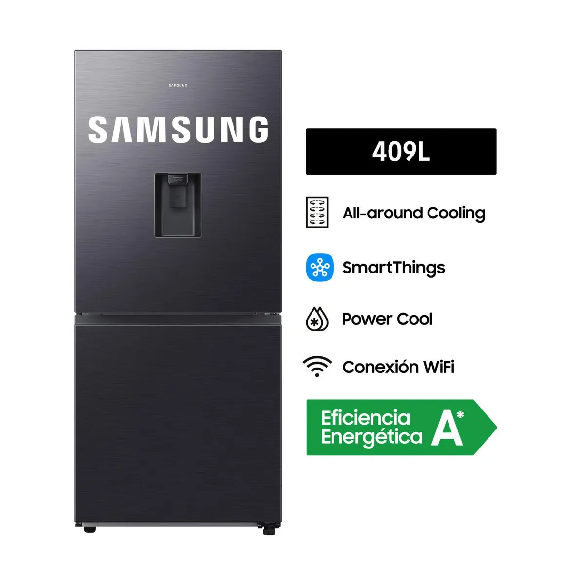 SAMSUNG - Refrigeradora Bottom Freezer 409L Black C/Disp. Samsung