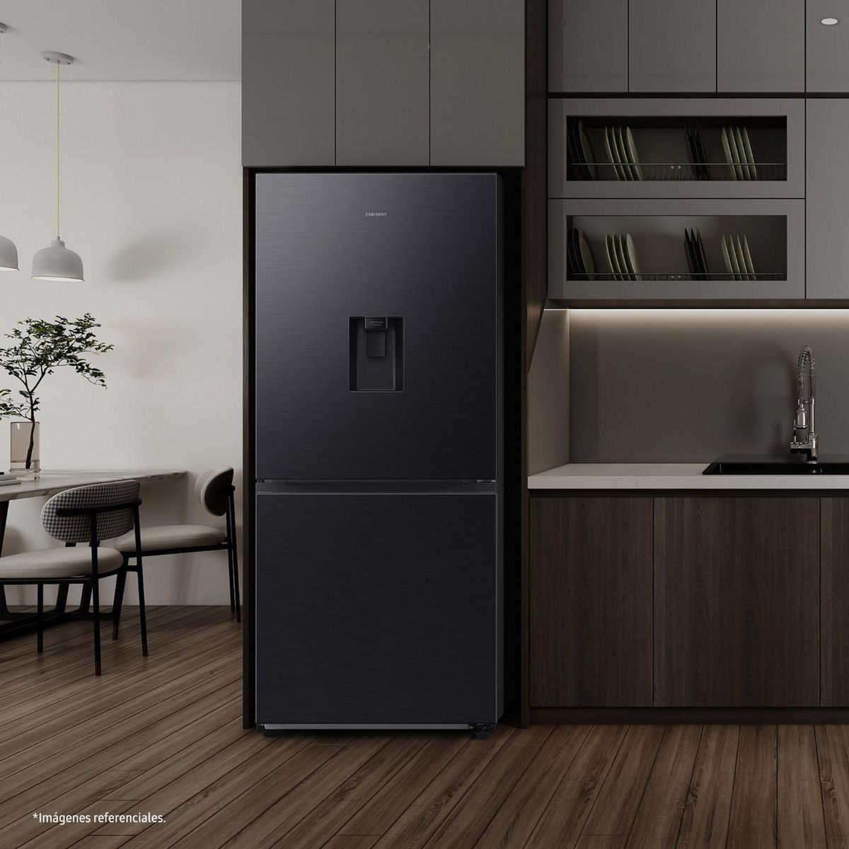 SAMSUNG - Refrigeradora Bottom Freezer 409L Black C/Disp. Samsung