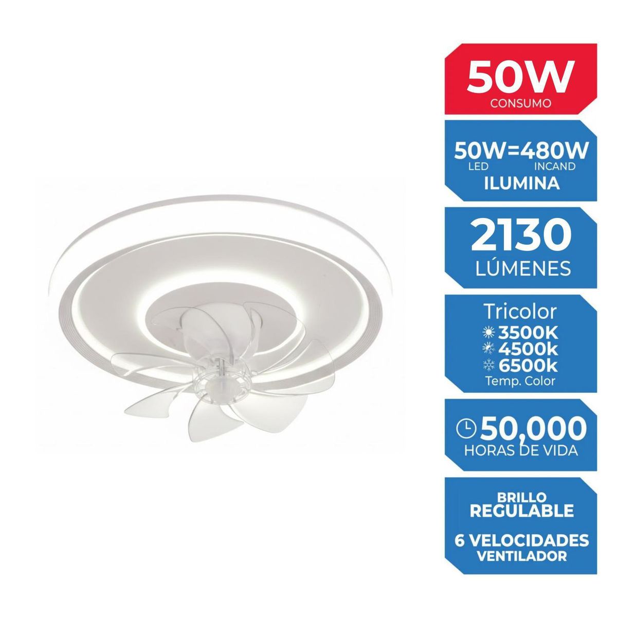 ILUMA - Ventilador Plafón 50W Blanco