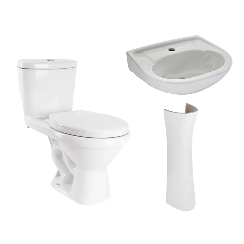TREBOL - Inodoro One Piece Eco Blanco + Lavamanos Sobre Pedestal Trebol Mancora Blanco + Pedestal para Lavamanos Trebol Universal Blanco