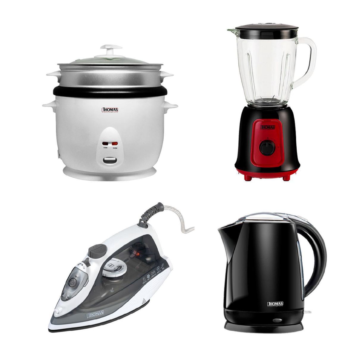 THOMAS - Combo Licuadora TH-320V + Olla Arrocera TH-36P + Hervidor TH-4330 + Plancha TH-7003 Thomas