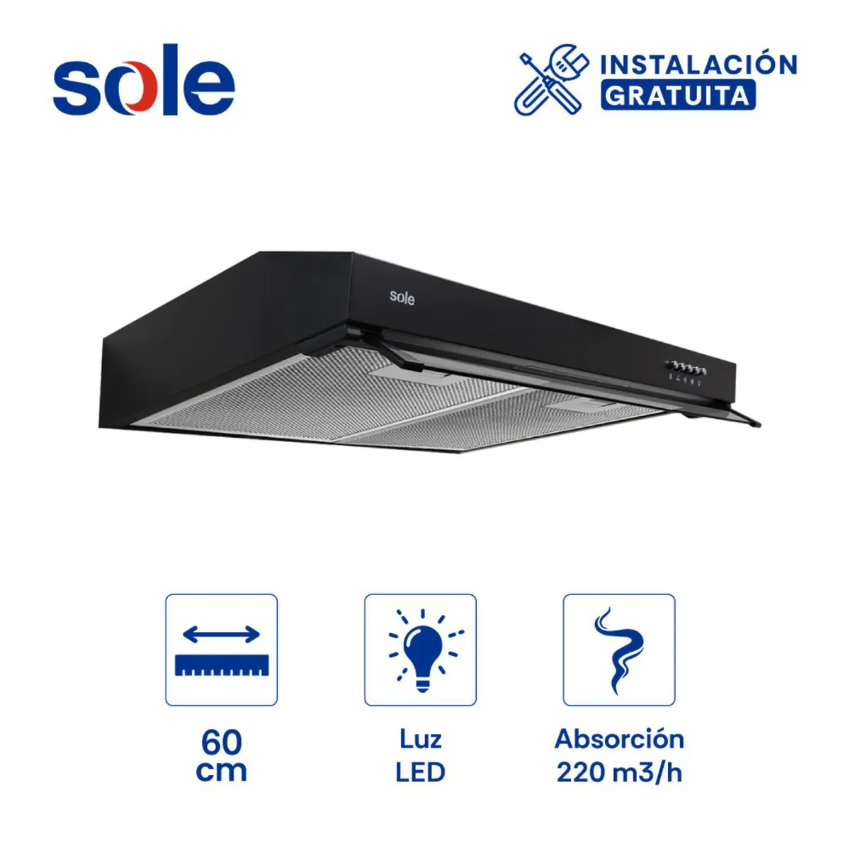 SOLE - Campana Extractora 60cm Sole Nyx TURE96CO Negro