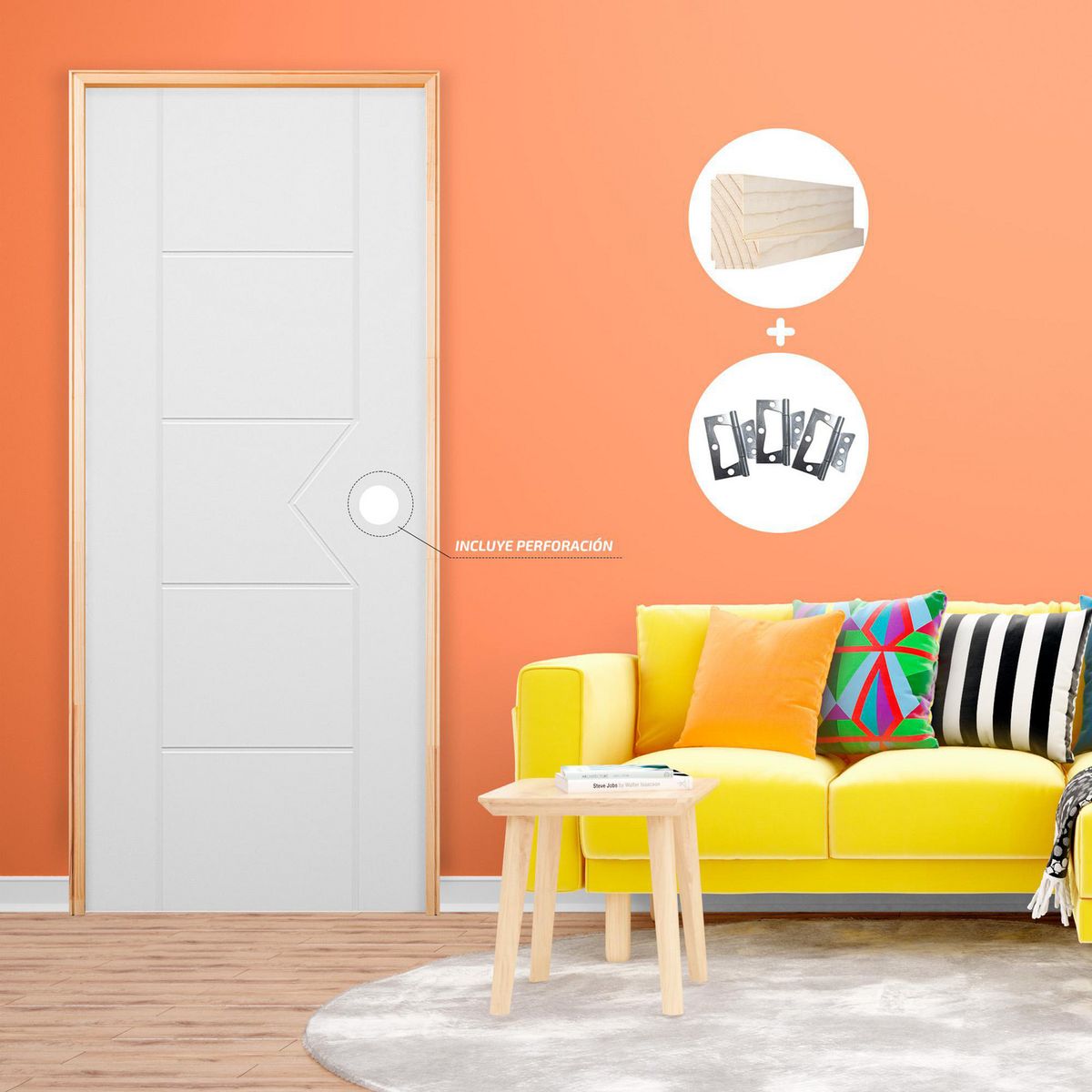 DIMFER - Combo Puerta Contraplacada Interior Urano 80cm + Marco Teñido Cedro 30x59x2120